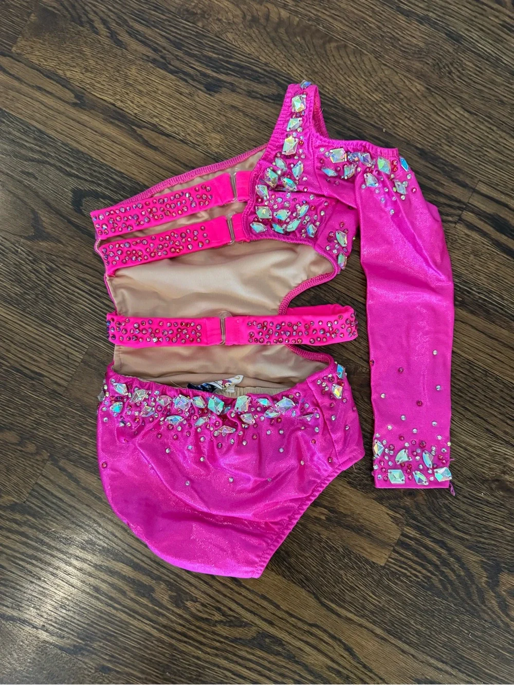 Kids One-Shoulder Hot Pink Sparkle Dance Costume